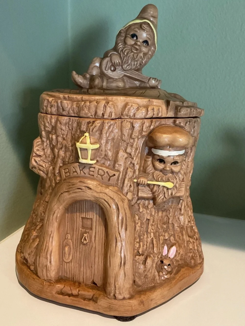 Vintage Twin Winton Elf Tree Stump Bakery Cookie Jar USA 1960-70’s EXCELLENT